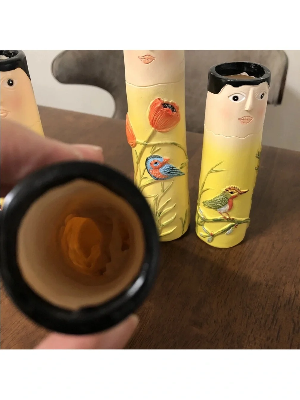 Hand-Painted Ceramic Family Bud Vases Set - Yellow & Cream